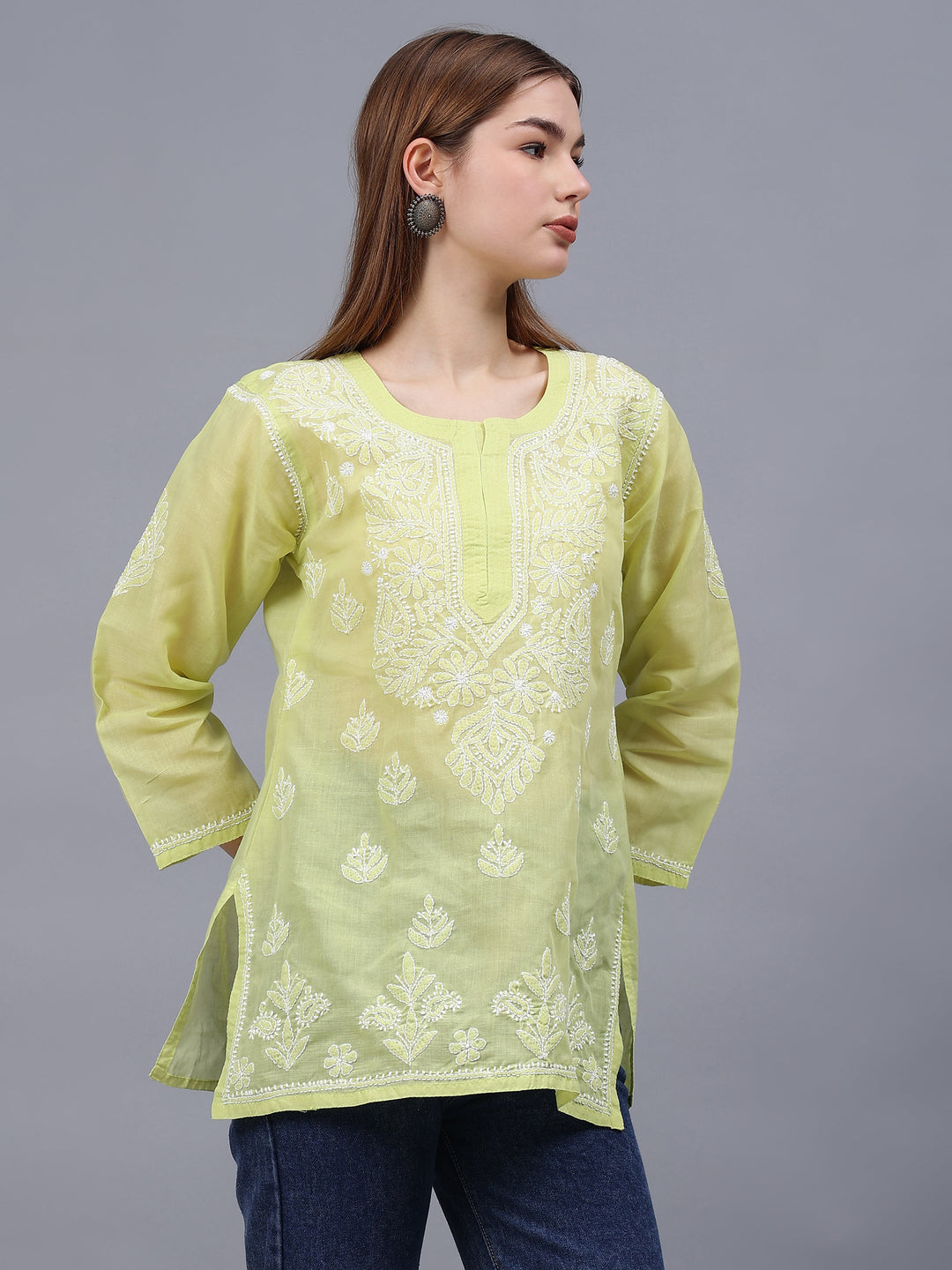 Light-Green-Terivoil-Cotton-Embroidered-Chikankari-Tunic