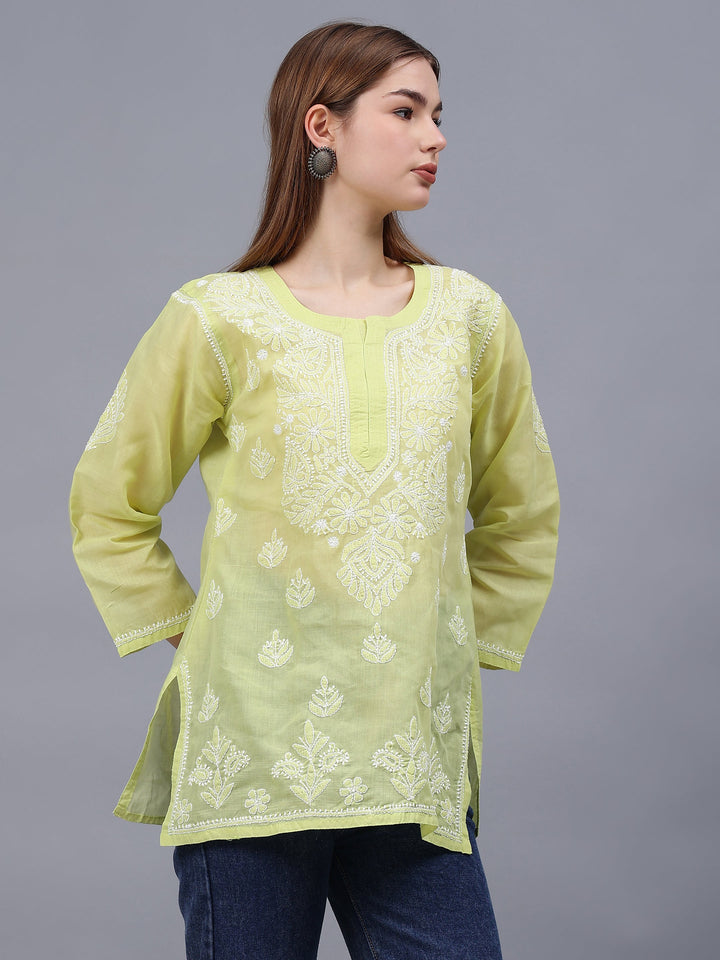 Light-Green-Terivoil-Cotton-Embroidered-Chikankari-Tunic