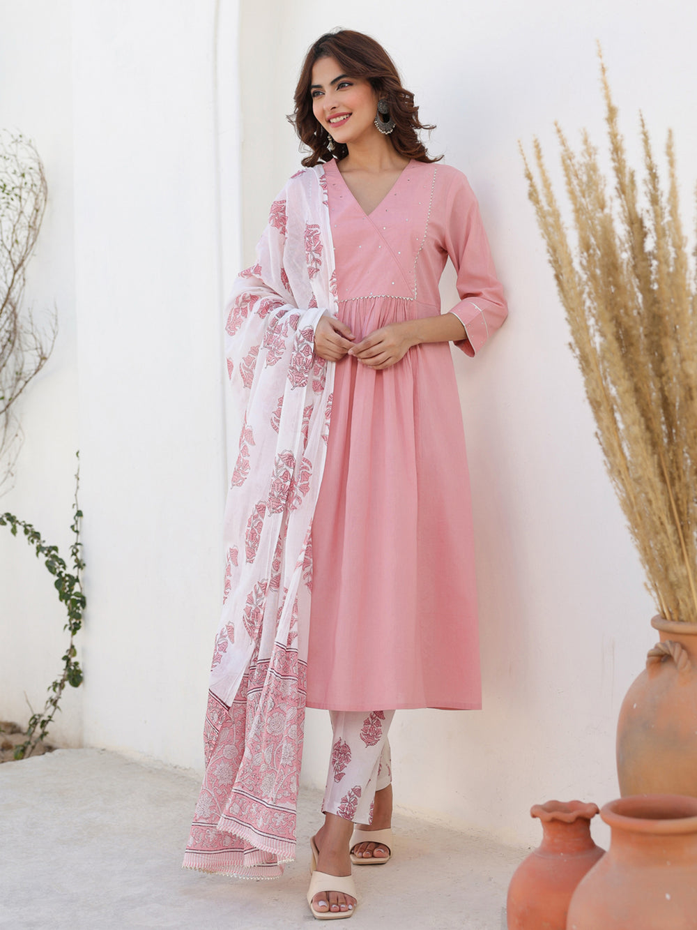 White-Cotton-A-Line-Embellished-3-Piece-Kurta-Set