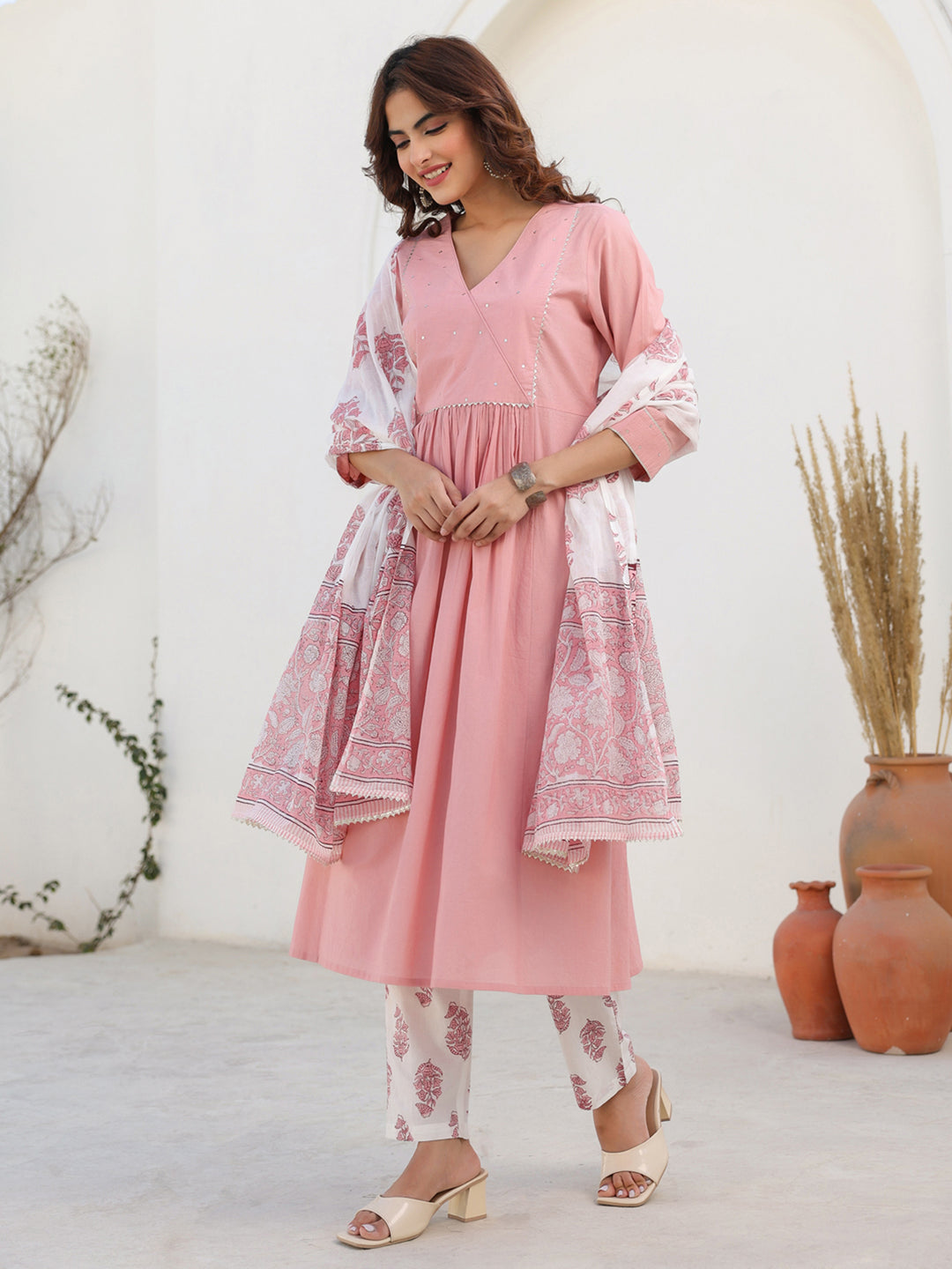 White-Cotton-A-Line-Embellished-3-Piece-Kurta-Set
