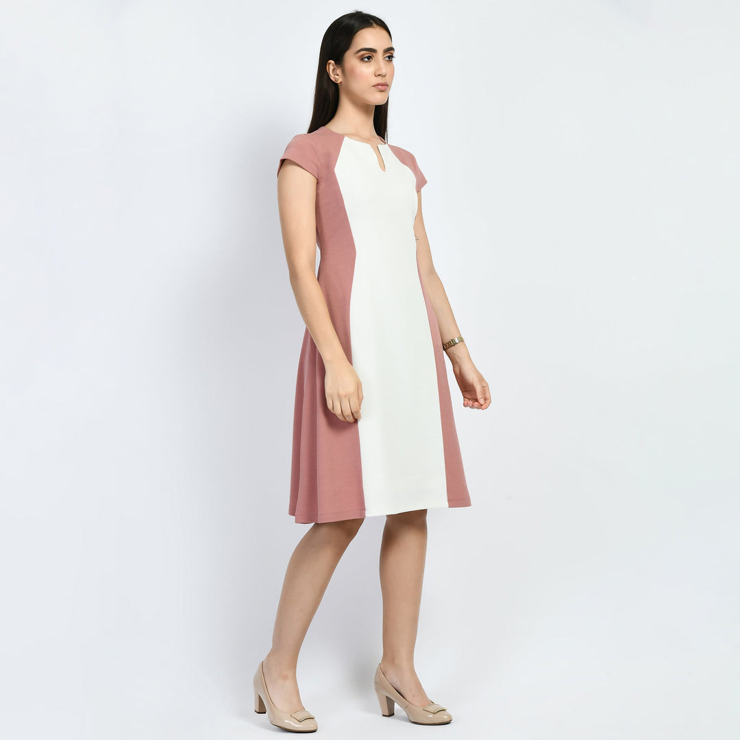 Light-Pink-Cotton-Blend-Blocked-Sculpt-A-Line-Dress