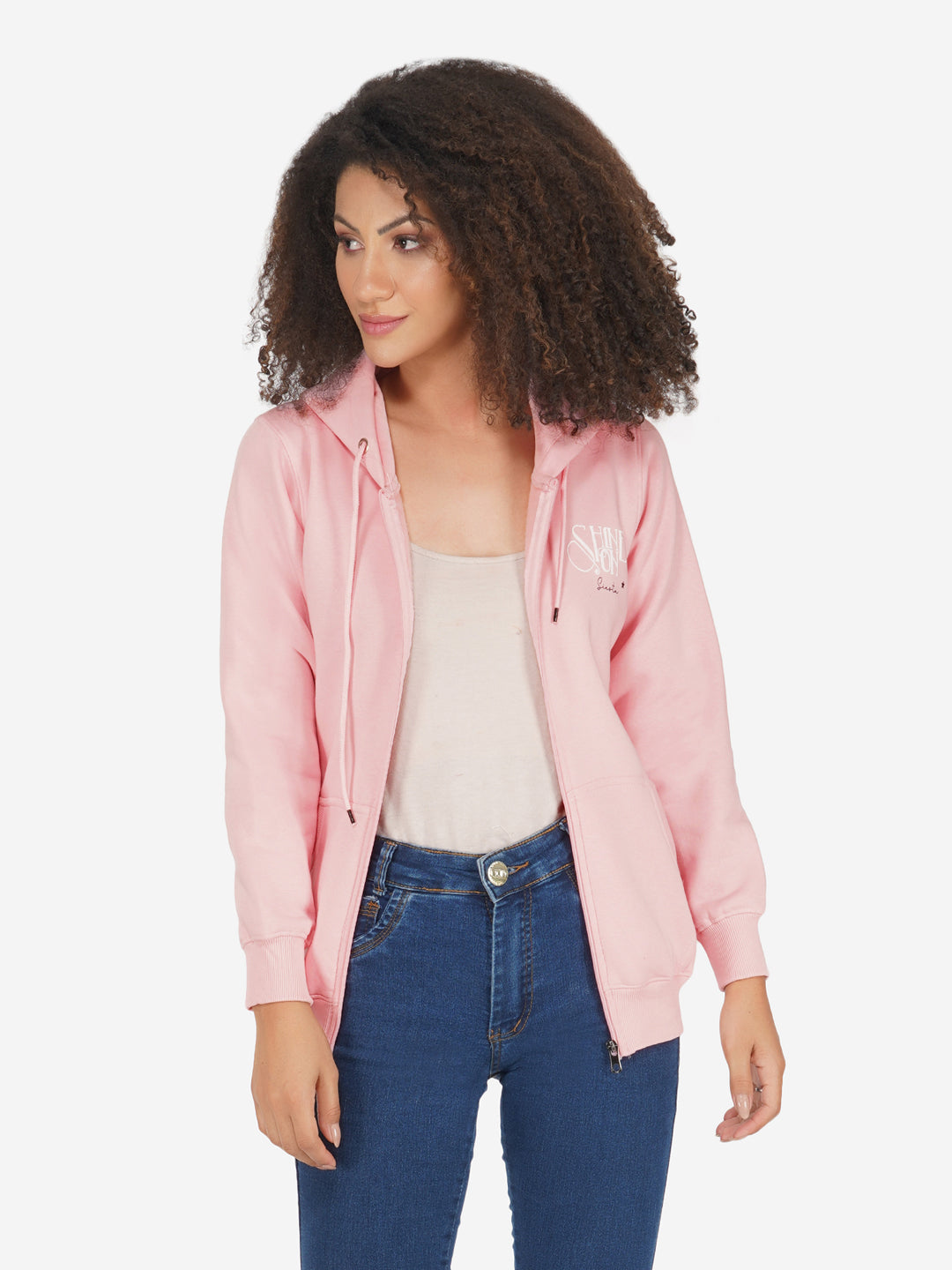 Light Pink Fleece Warm Hoodie Sweatshirt