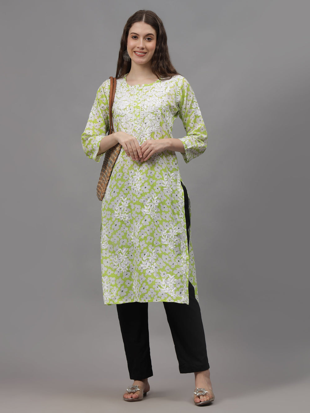 Light-Pista-Green-Mulmul-Embroidered-Chikankari-Kurti