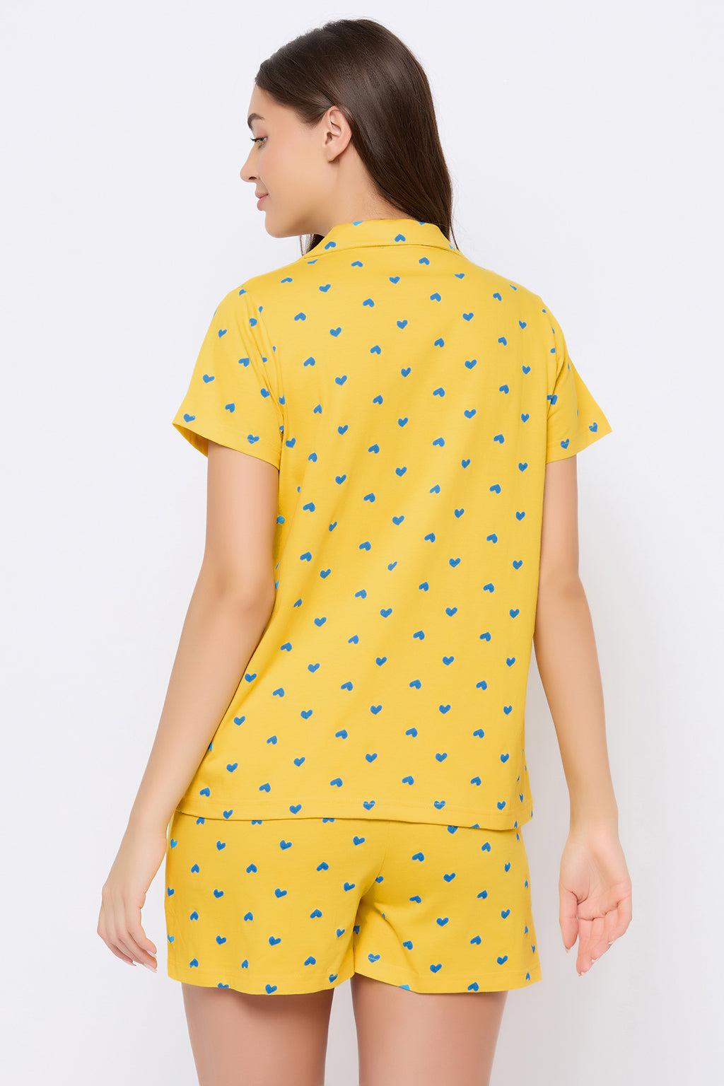 Light-Yellow-Cotton-Printed-Button-Down-Shirt-&-Shorts-Set