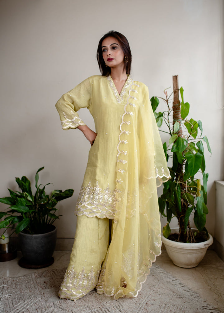 Light-Yellow-Tissue-Gotta-&-Pearl-Work-Sharara-Set