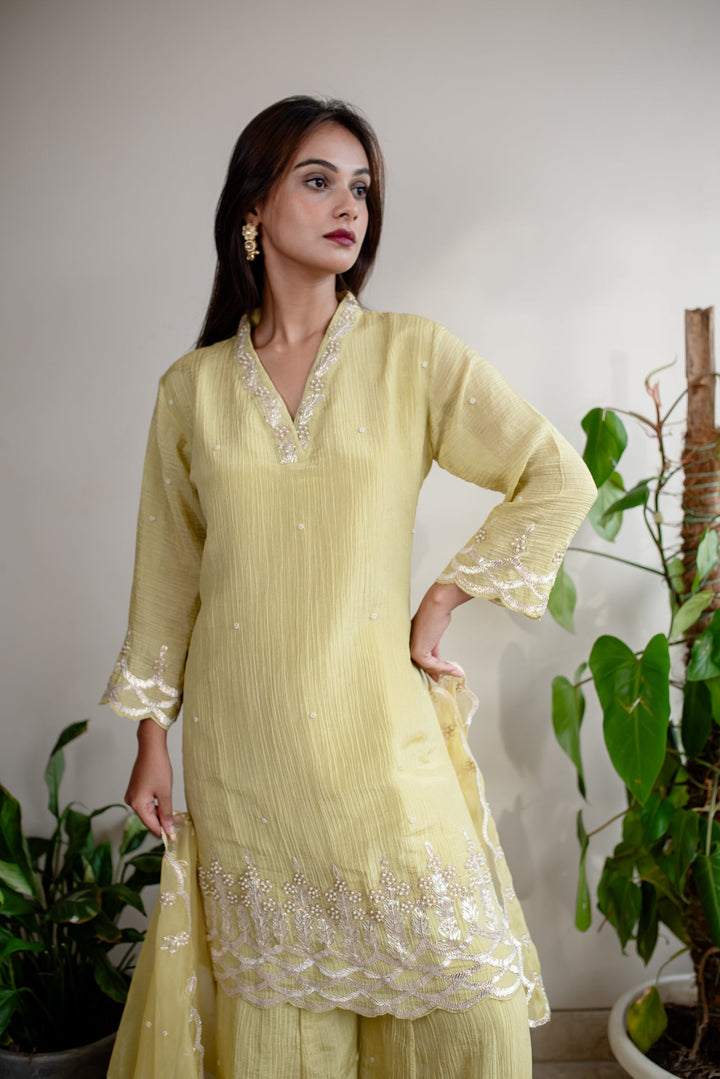 Light-Yellow-Tissue-Gotta-&-Pearl-Work-Sharara-Set