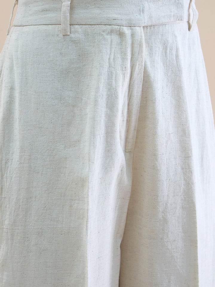 Light-Beige-Polyester-U-Neck-Waistcoat-&-Straight-Fit-Co-Ord