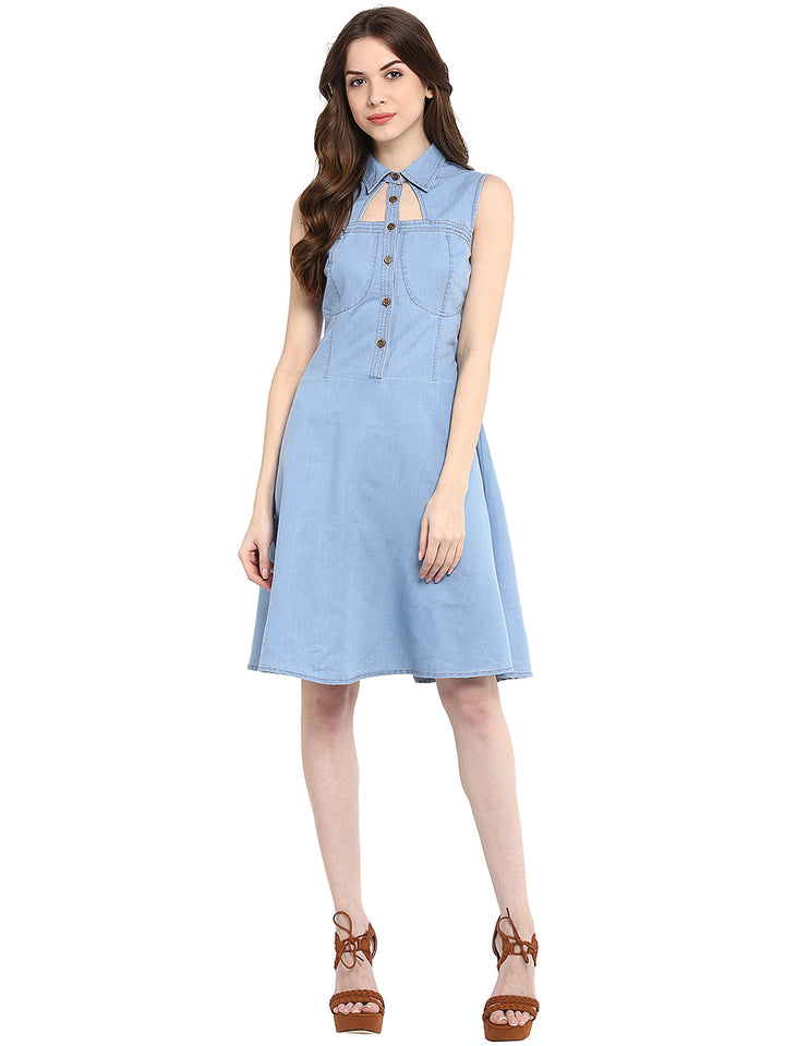 Light-Blue-Denim-Neck-Cutout-Mini-Dress