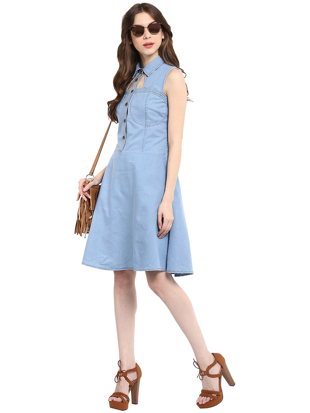 Light-Blue-Denim-Neck-Cutout-Mini-Dress