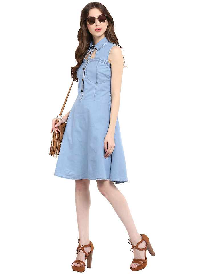 Light-Blue-Denim-Neck-Cutout-Mini-Dress