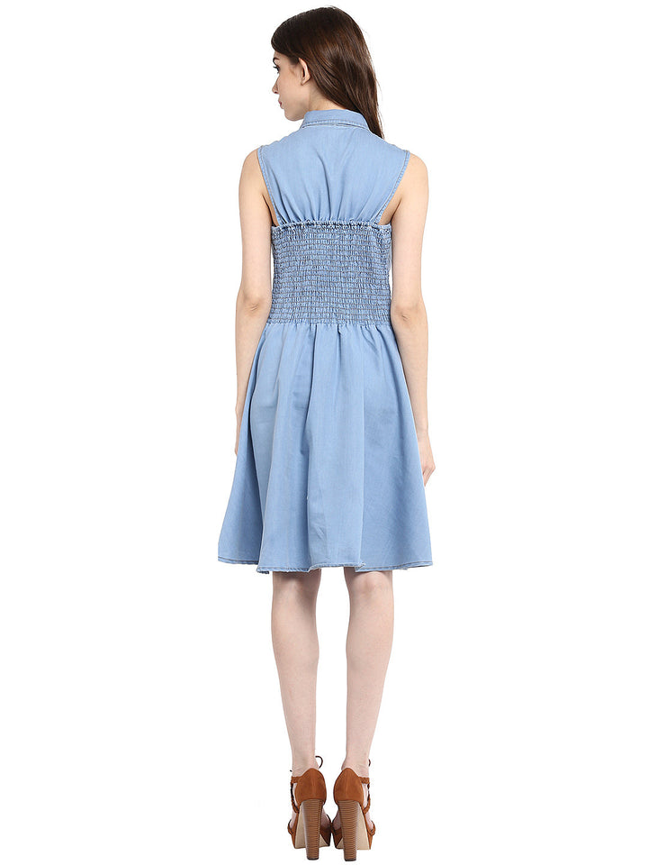 Light-Blue-Denim-Neck-Cutout-Mini-Dress