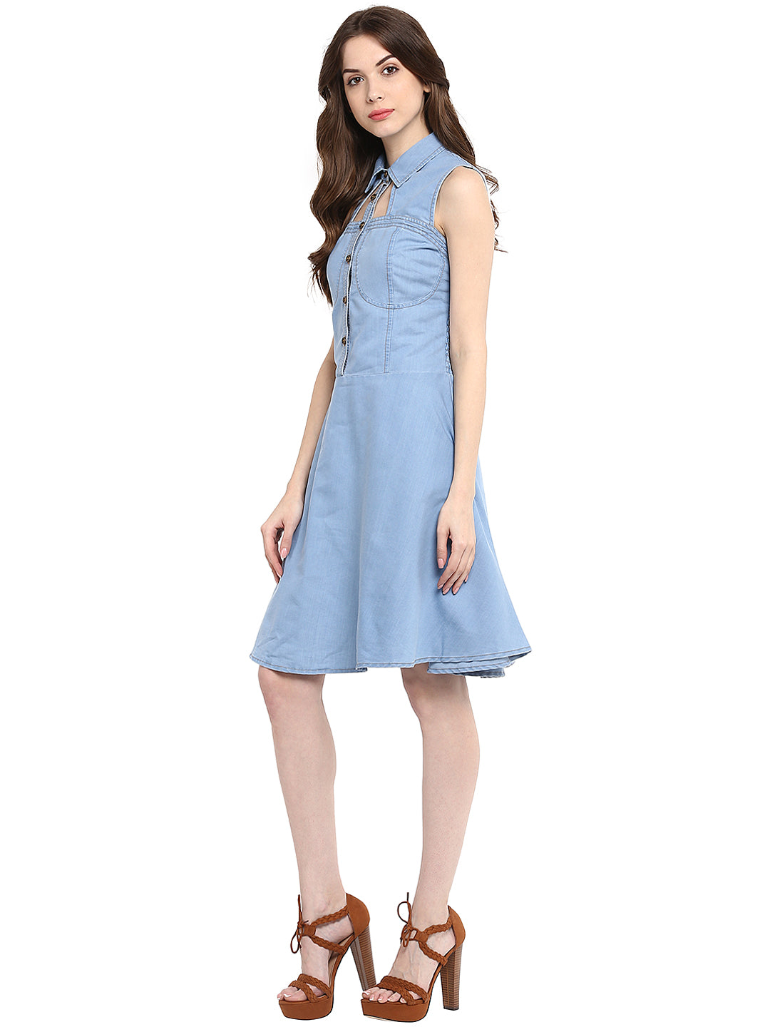 Light-Blue-Denim-Neck-Cutout-Mini-Dress