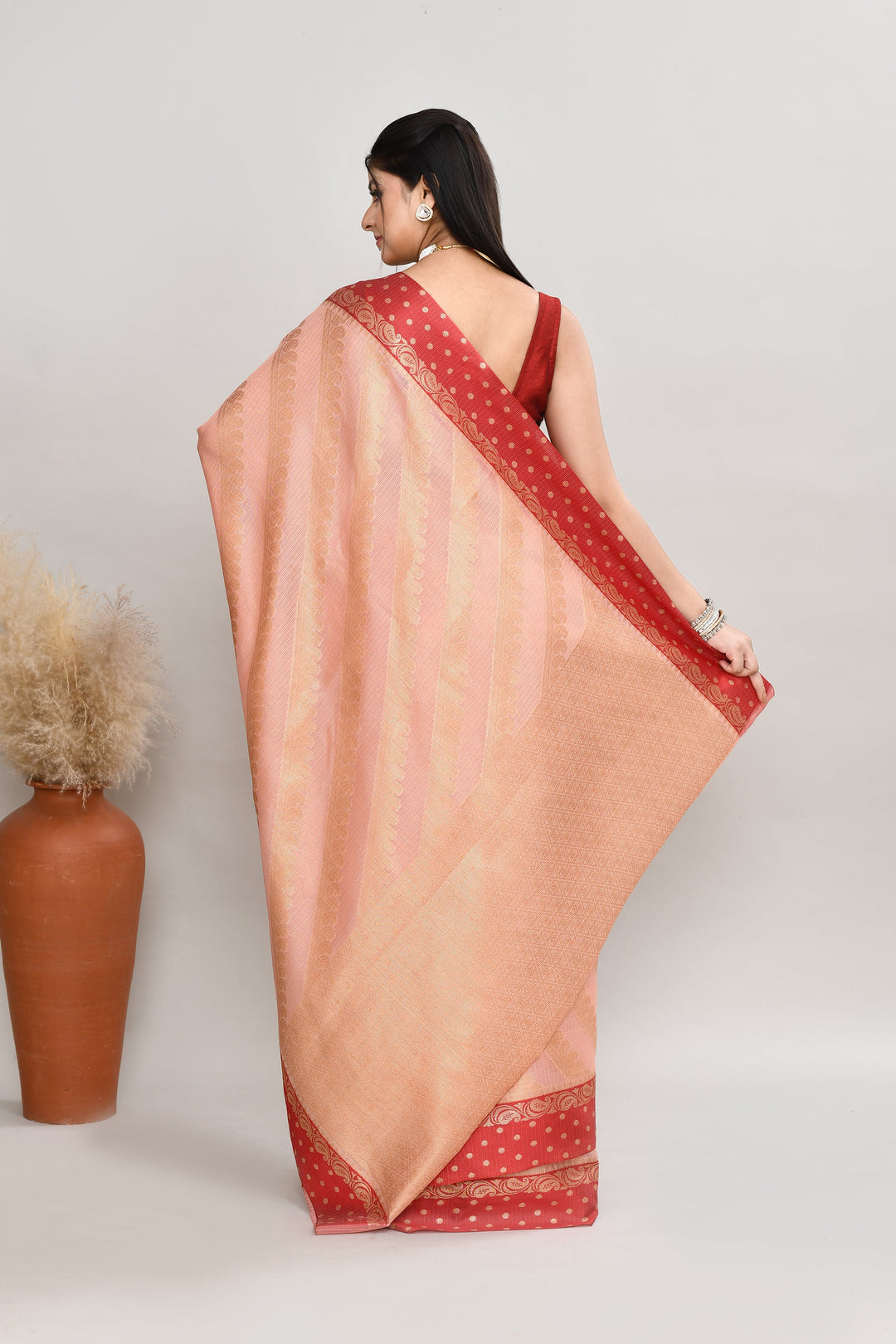 Light-Peach-Kota-Silk-Banarasi-Zari-Work-Saree