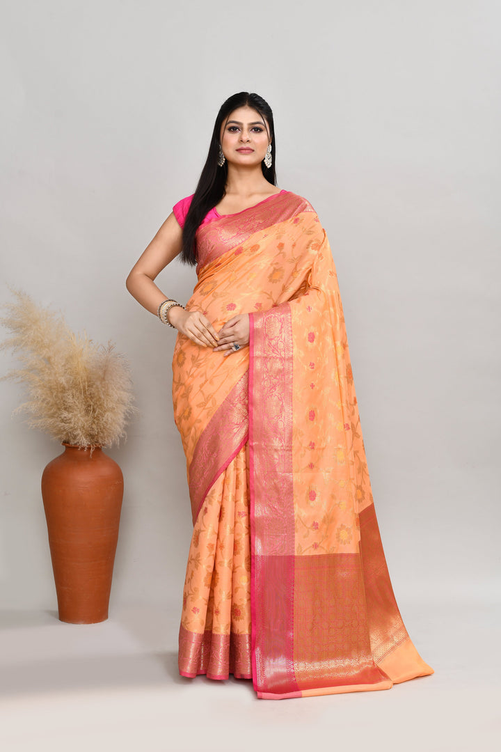 Light-Peach-Semi-Silk-Banarasi-Zari-Work-Saree
