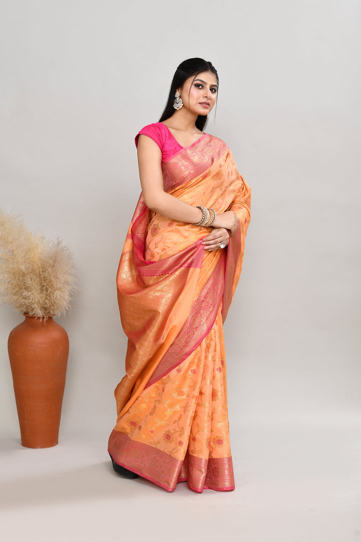 Light-Peach-Semi-Silk-Banarasi-Zari-Work-Saree