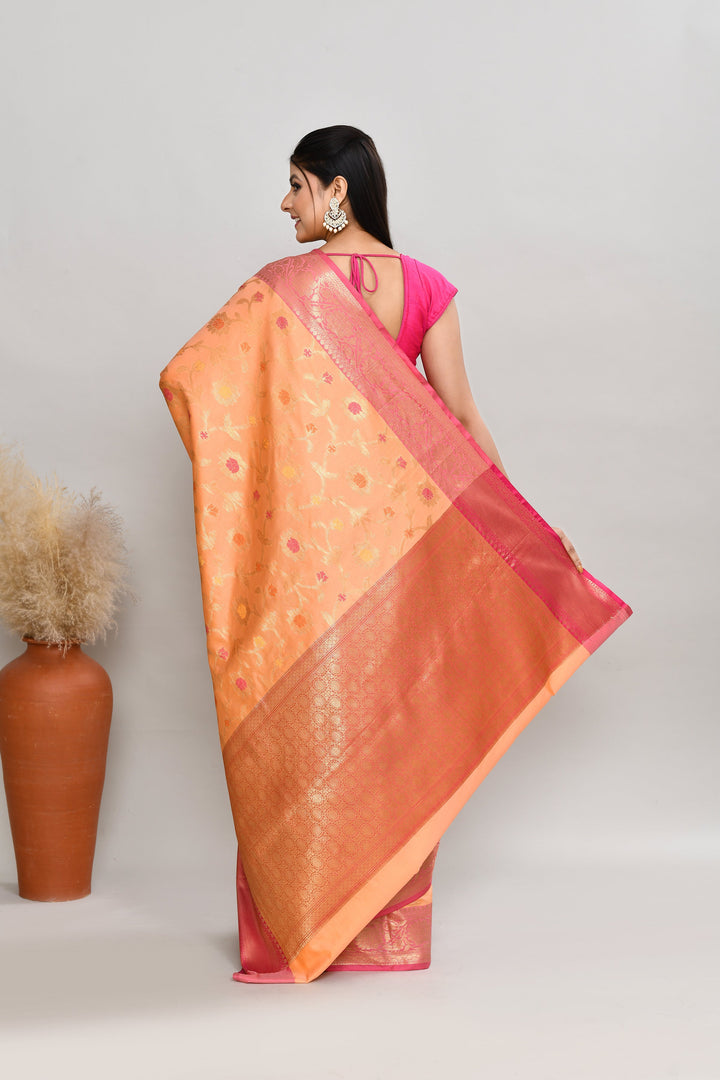 Light-Peach-Semi-Silk-Banarasi-Zari-Work-Saree