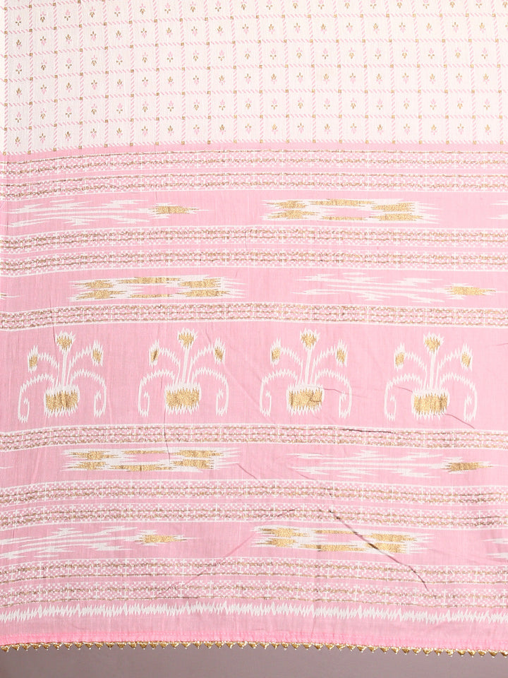 Light Pink Cotton Gold Print Kurta Set