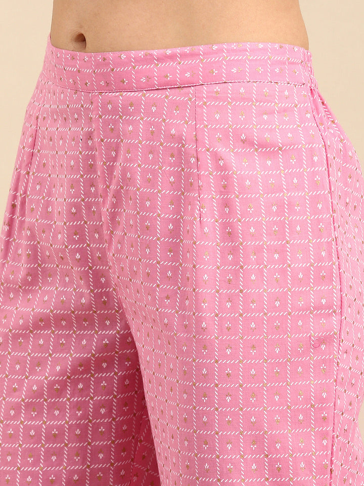Light Pink Cotton Gold Print Kurta Set