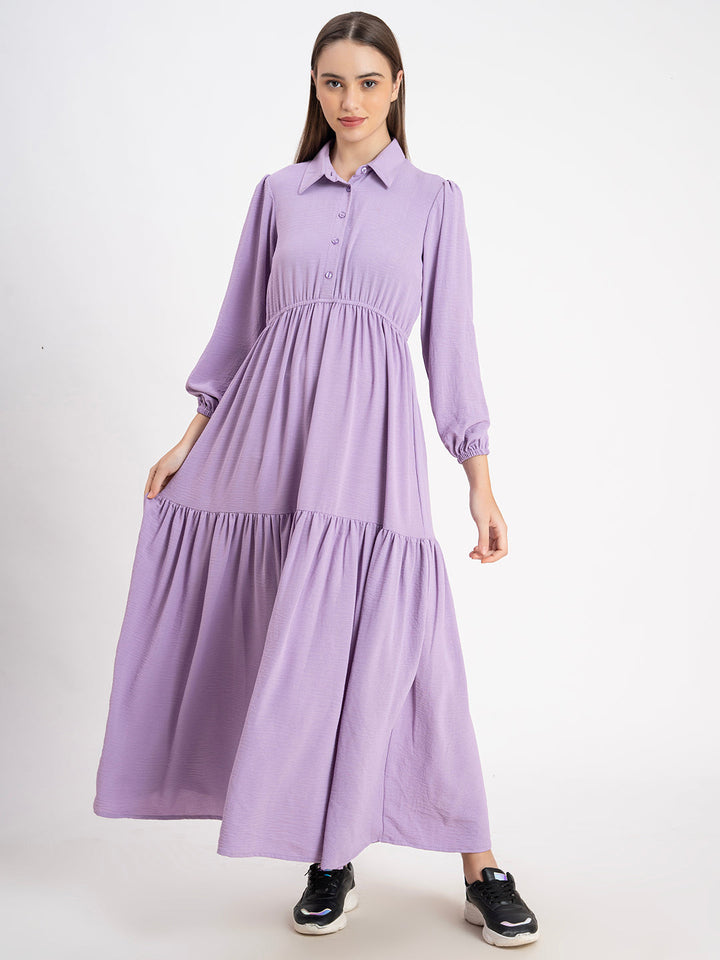 Lilac 98% Polyester 2% Elastic Stretchable Plain Maxi Dress