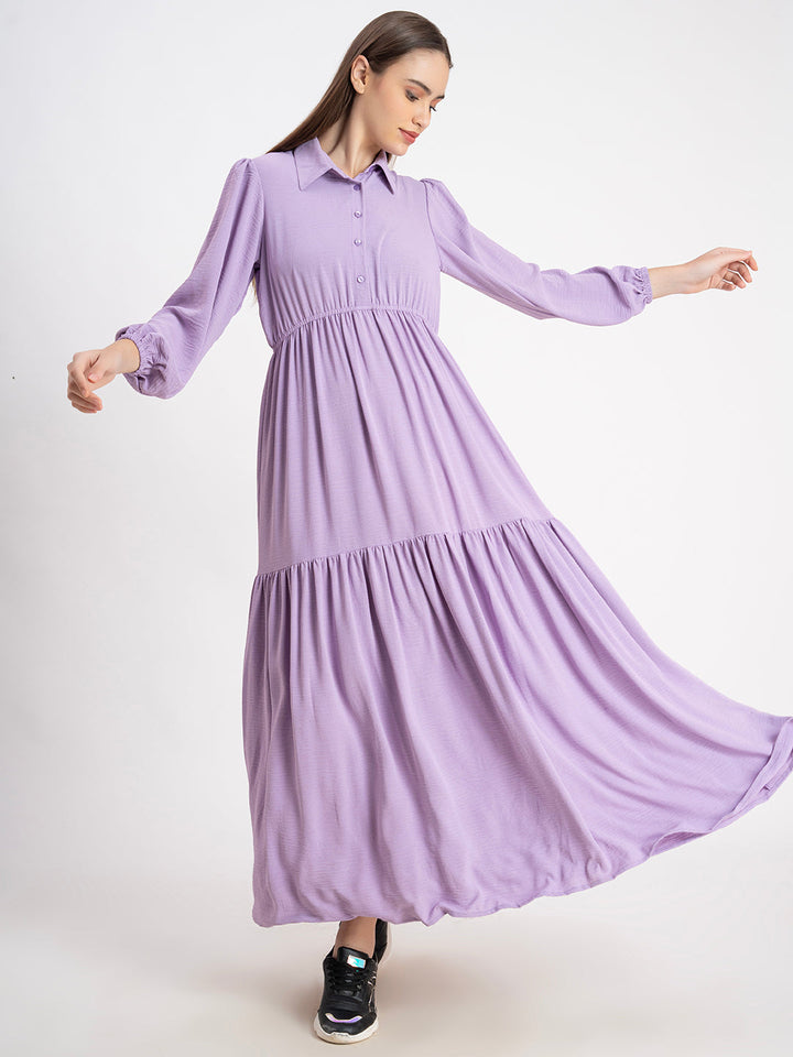 Lilac 98% Polyester 2% Elastic Stretchable Plain Maxi Dress