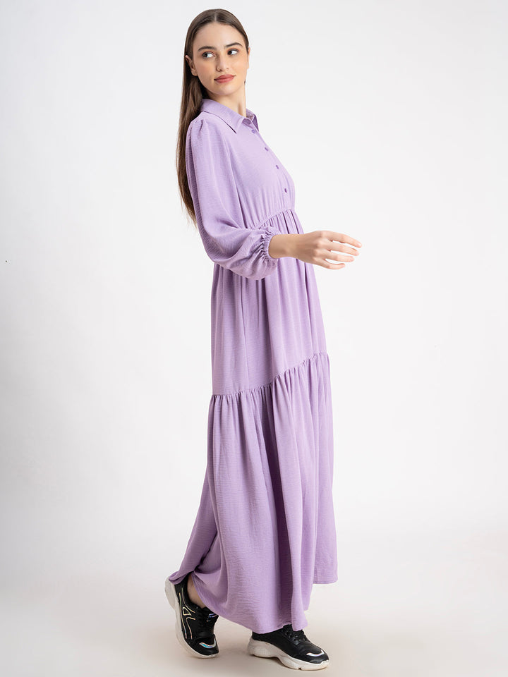 Lilac 98% Polyester 2% Elastic Stretchable Plain Maxi Dress