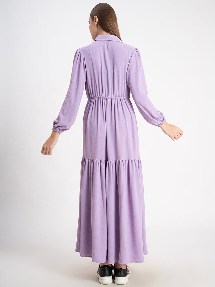 Lilac 98% Polyester 2% Elastic Stretchable Plain Maxi Dress