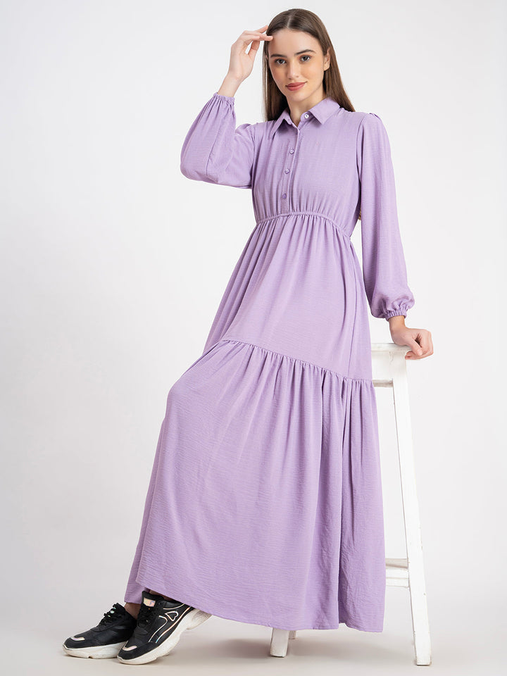 Lilac 98% Polyester 2% Elastic Stretchable Plain Maxi Dress