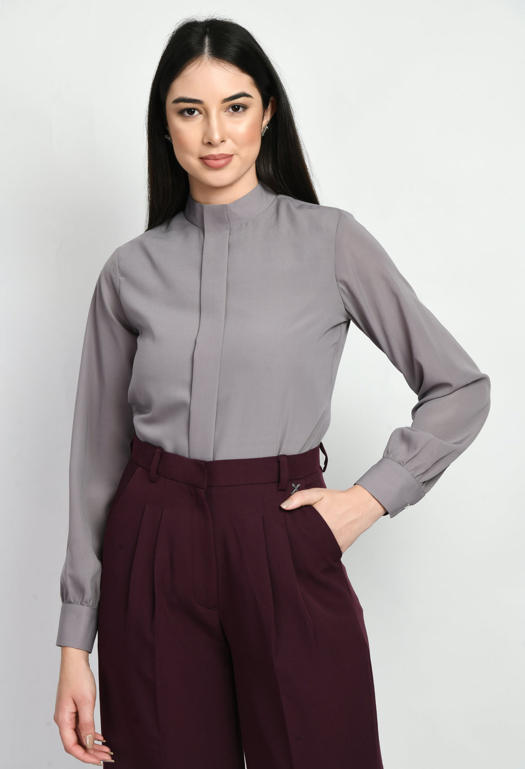 Lilac-Grey-Foresight-High-Neck-Front-Pleat-Top