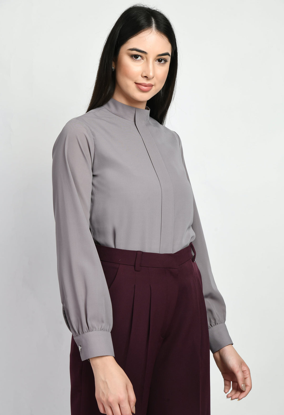 Lilac-Grey-Foresight-High-Neck-Front-Pleat-Top