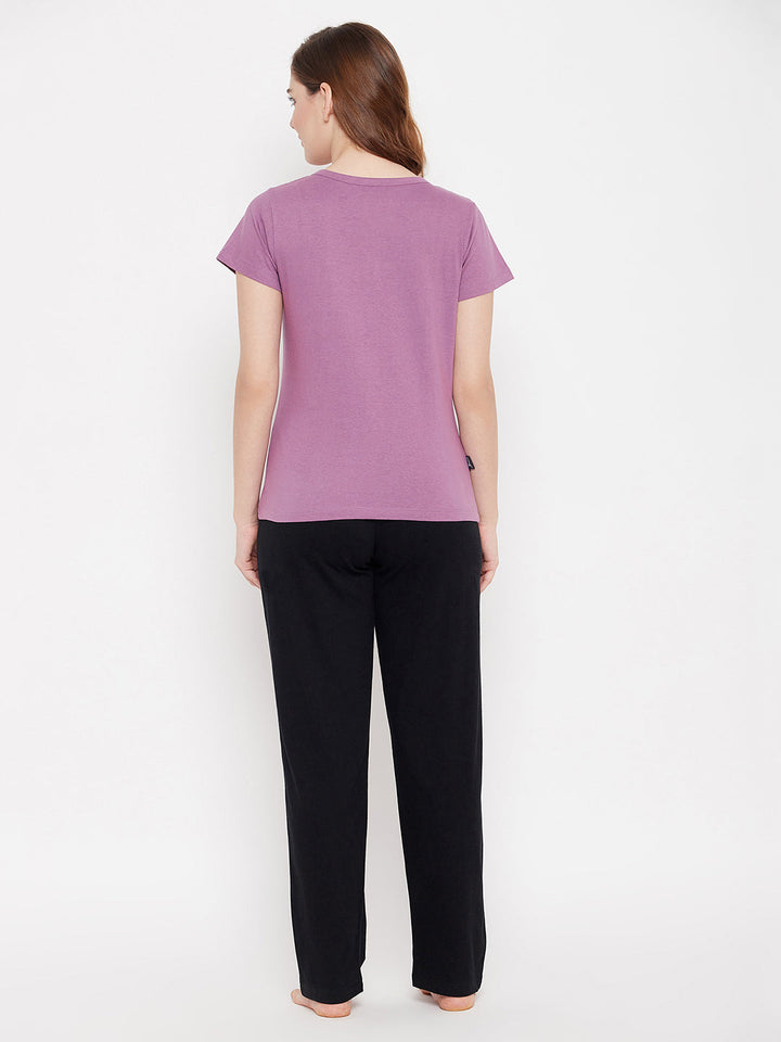 Lilac-Purple-Cotton-Emoji-Print-Top-&-Solid-Pyjama-Set