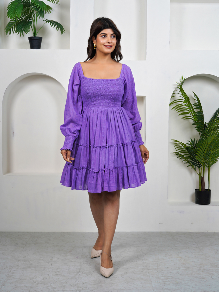 Lilac-Purple-Cotton-Tier-Mini-Dress