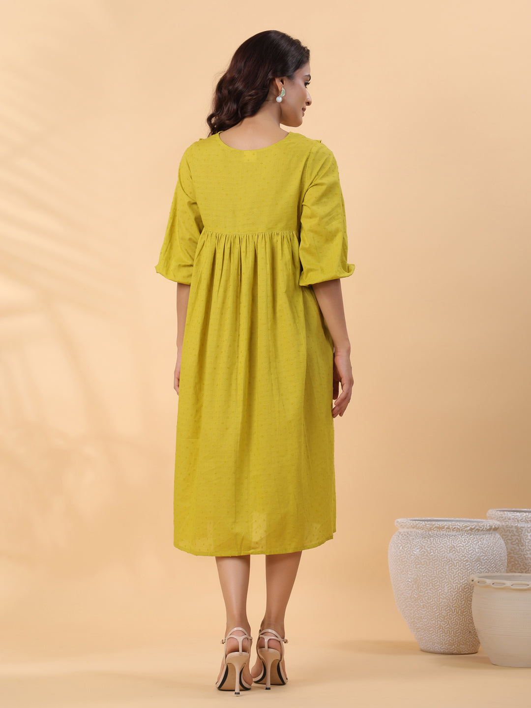 Lime-Green-Dobby-Cotton-Pleated-Dress