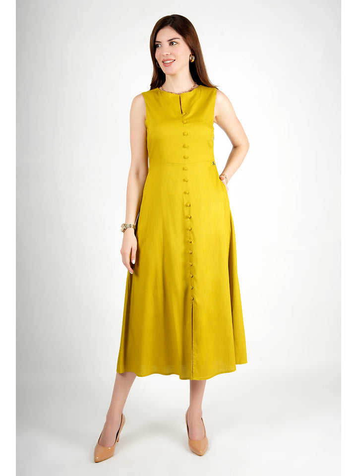 Lime-Green-Glowing-Front-Button-Dress-With-Pockets