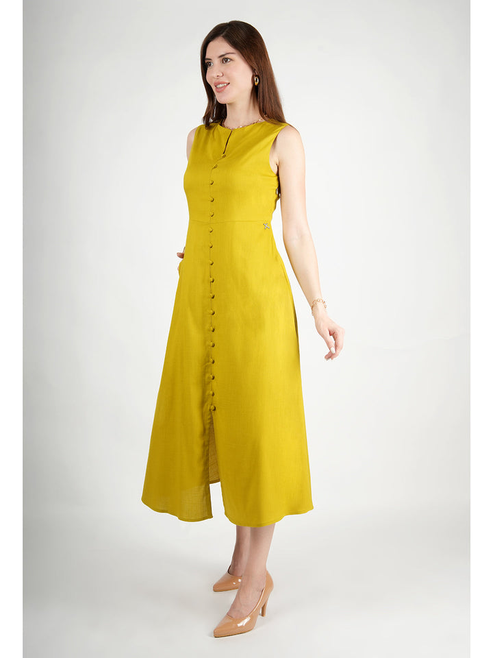 Lime-Green-Glowing-Front-Button-Dress-With-Pockets