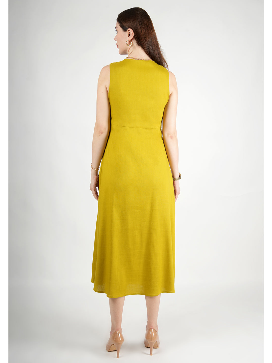 Lime-Green-Glowing-Front-Button-Dress-With-Pockets