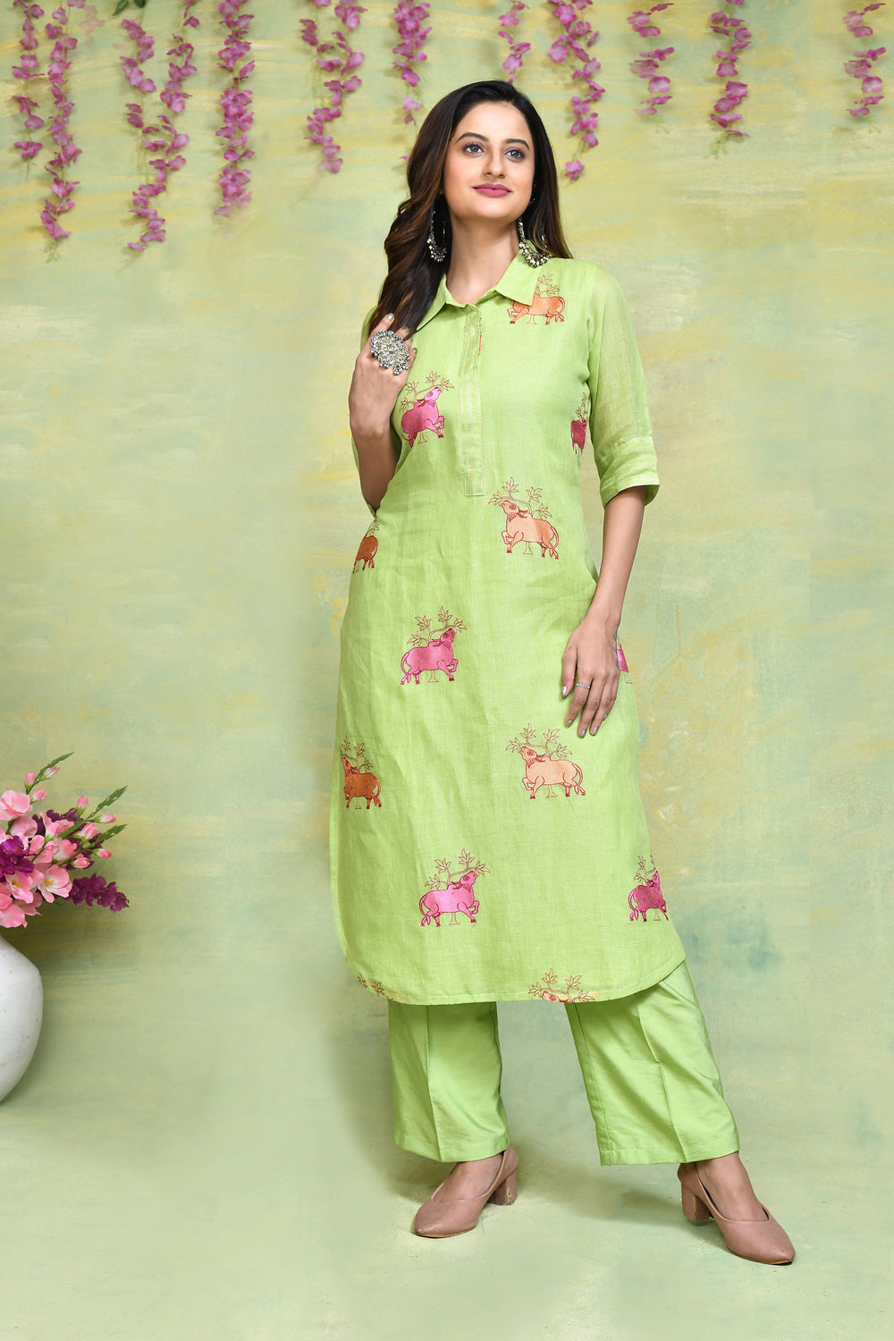 Lime-Green-Linen-Embroidery-Co-ord-Set
