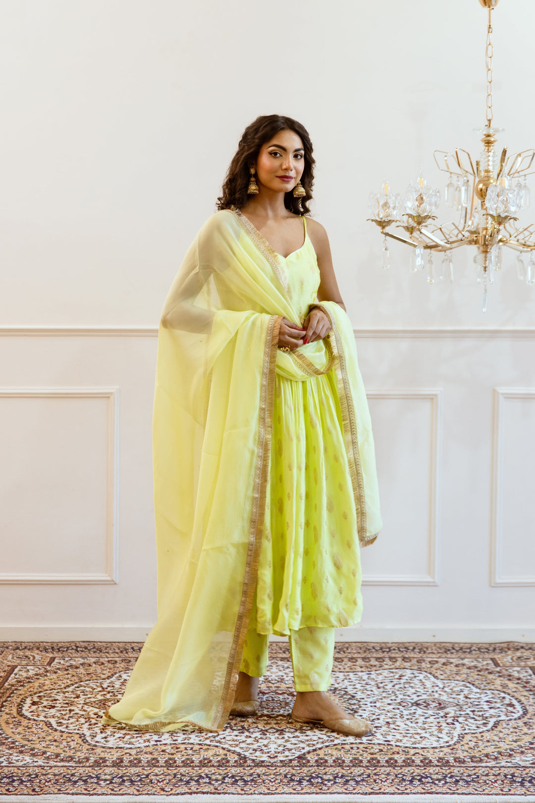 Lime-Green-Muslin-Silk-Strappy-Gathered-Anarkali-Set