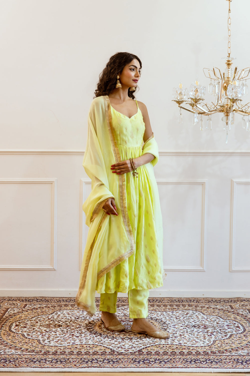 Lime-Green-Muslin-Silk-Strappy-Gathered-Anarkali-Set