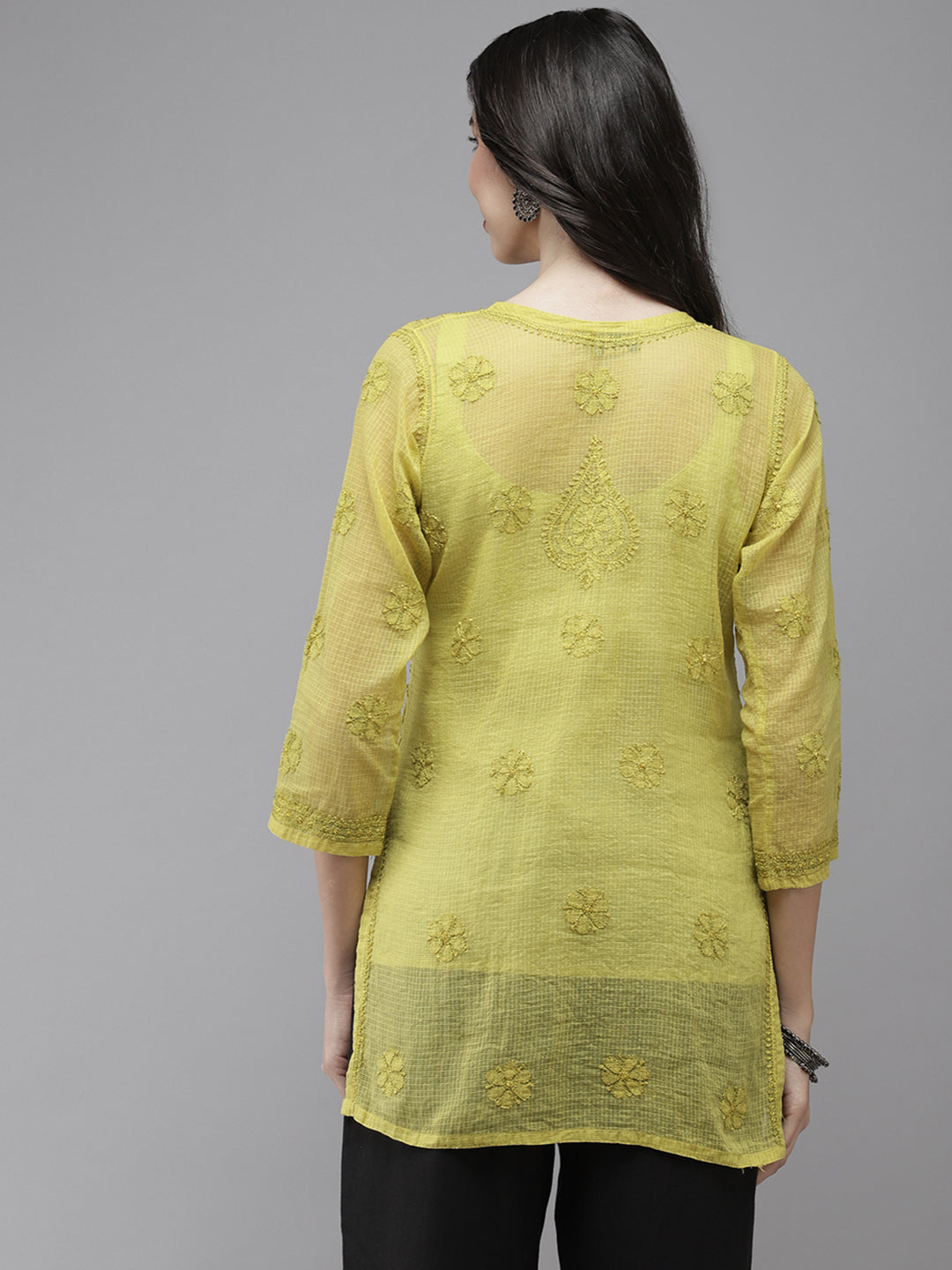 Lime Green Original Kota Chikankari Tunic With Slip