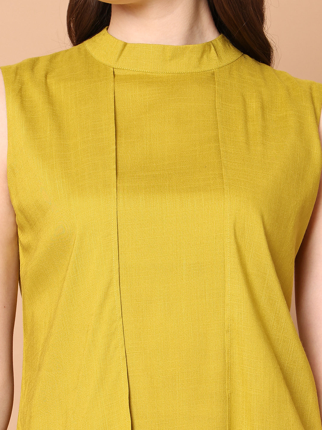 Lime-Green-Rayon-Layered-Looks-High-Neck-Layered-Top