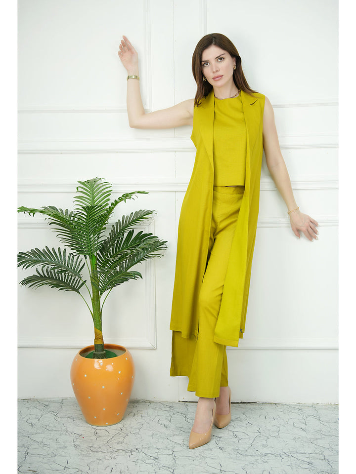 Lime-Green-Rayon-Long-Jacket-&-Top-With-Wide-Leg-Trouser