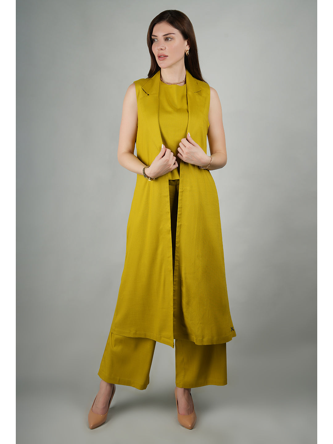 Lime-Green-Rayon-Long-Jacket-&-Top-With-Wide-Leg-Trouser