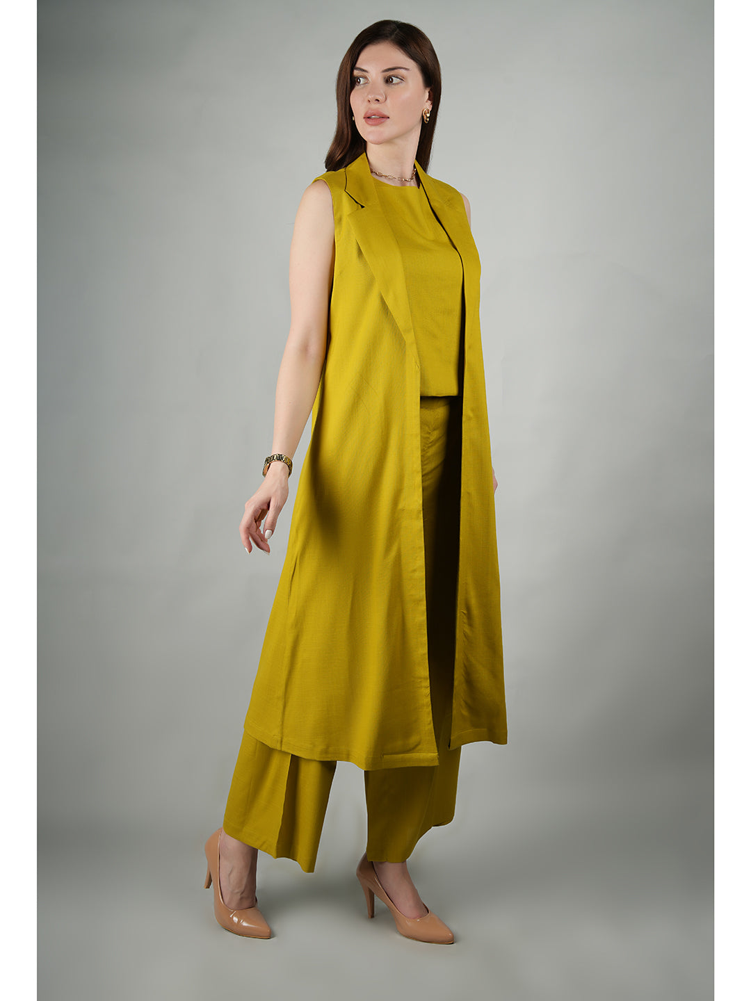 Lime-Green-Rayon-Long-Jacket-&-Top-With-Wide-Leg-Trouser