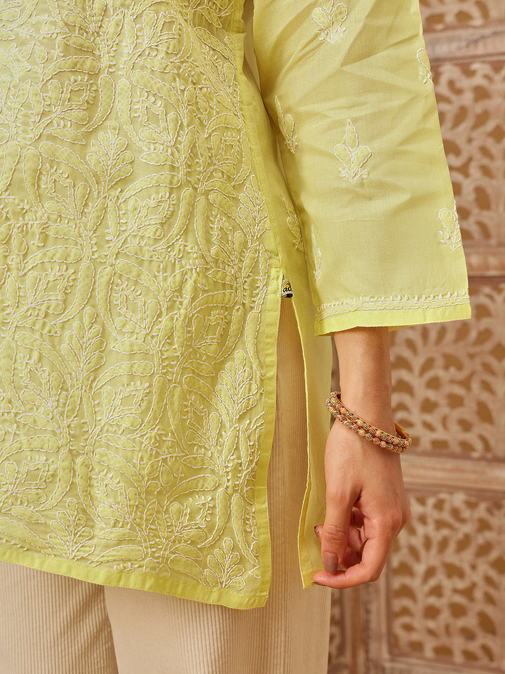 Lime-Green-&-White-Cotton-Chikankari-Tunic-Only