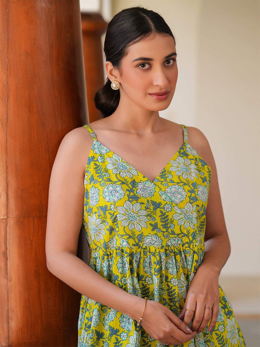 Lime Green Cotton All-Over Floral A-Line Tunic Only