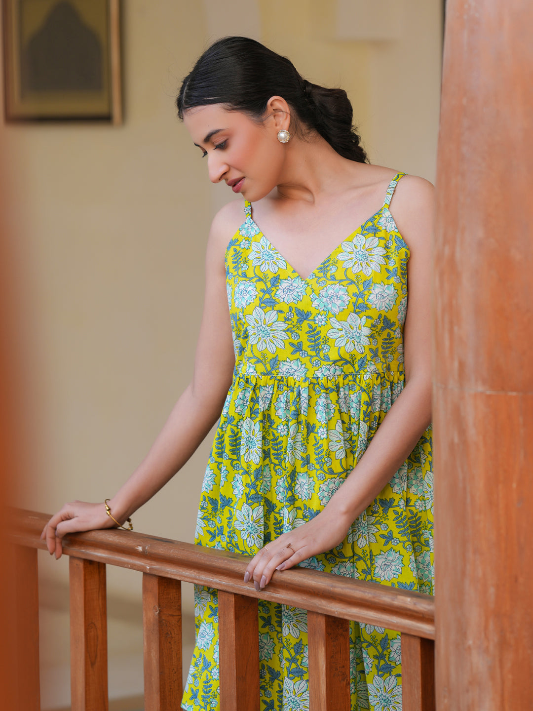 Lime Green Cotton All-Over Floral A-Line Tunic Only