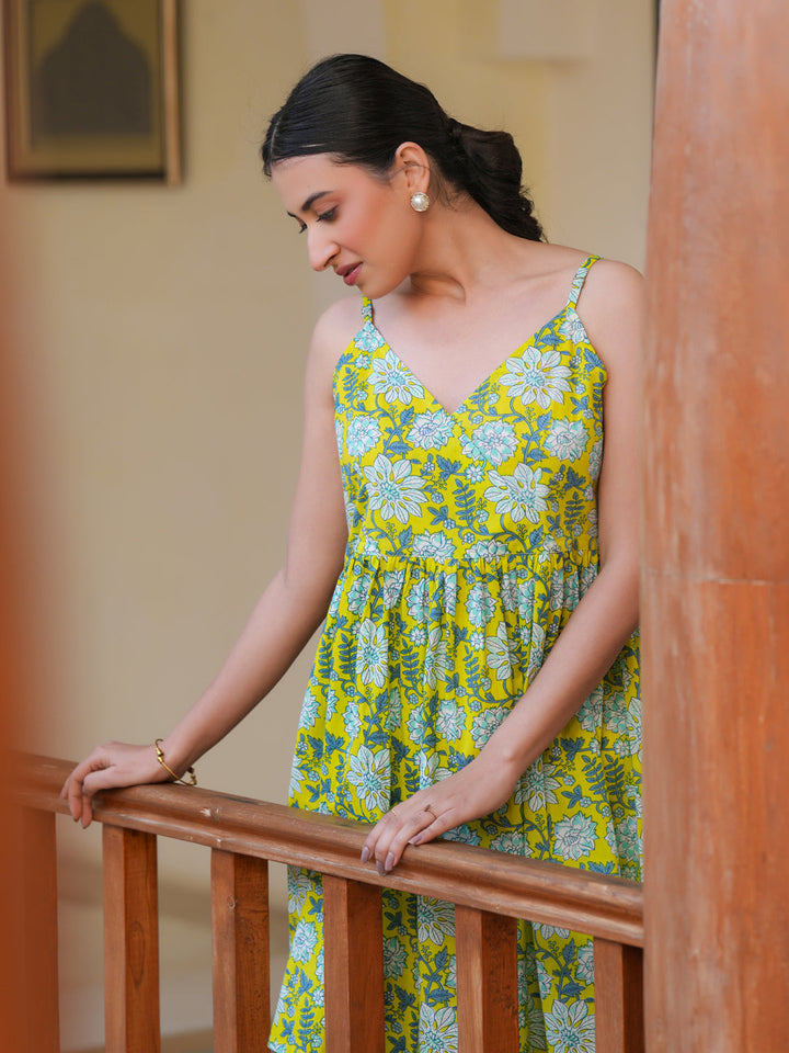 Lime Green Cotton All-Over Floral A-Line Tunic Only