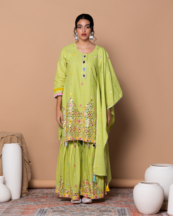 Lime Green Cotton Isha Kurta Set