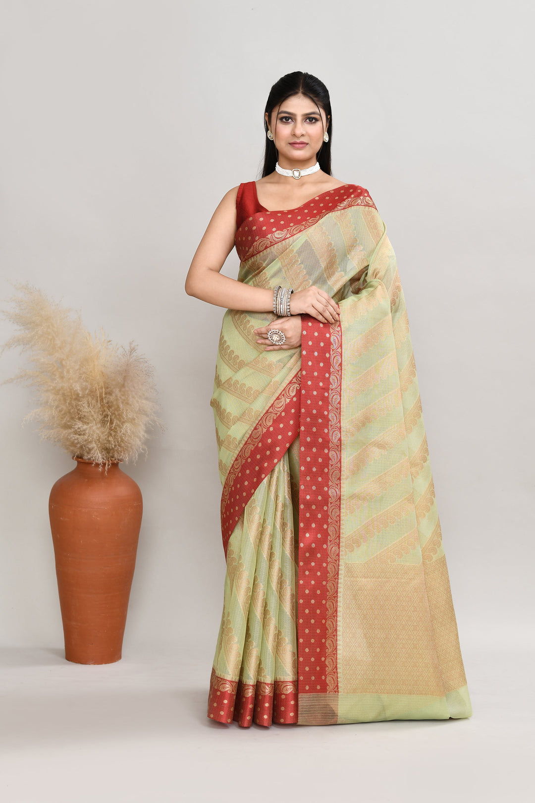 Lime-Green-Kota-Silk-Banarasi-Zari-Work-Saree