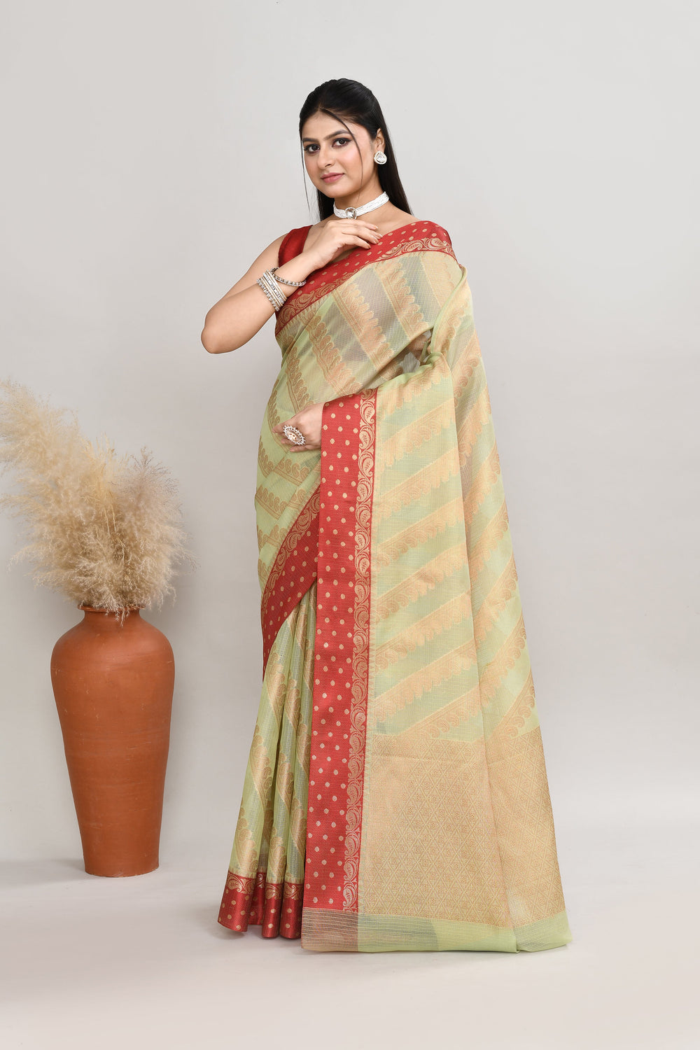 Lime-Green-Kota-Silk-Banarasi-Zari-Work-Saree